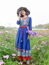 Retro Ethnic Round-Neck Half Sleeve Maxi Dress